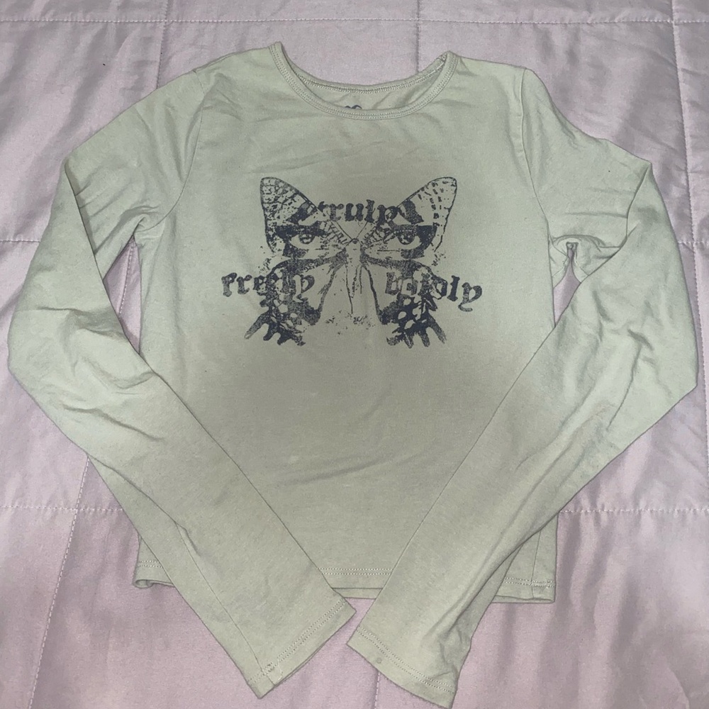 Hollister Sage Green Graphic Long Sleeve Tee